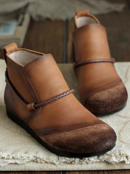 

Vintage Suede Panel Distressed Ankle Boots, Brown, Boots