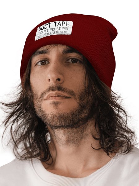 

Duct Tape It Can't Fix Stupid But It Can Muffle The Sound Funny Letters Beanie Hat, Wine red, Hats