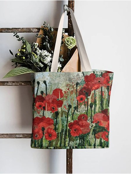 

Red Rose Printed Shopping Tote, As picture, Bags