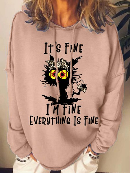 

Women Black Cat I’m Fine Text Letters Sweatshirt, Pink, Hoodies&Sweatshirts