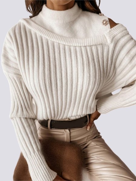 

Solid Regular Fit Lady Long Sleeve Sweater, White, Sweaters