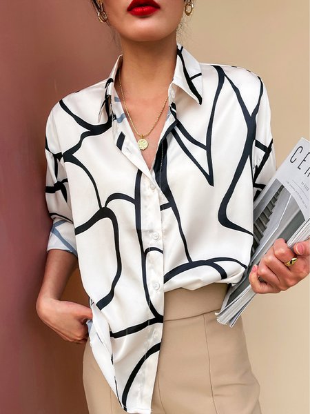 

Urban Geometric Shirt Collar Blouse, White, Blouses and Shirts
