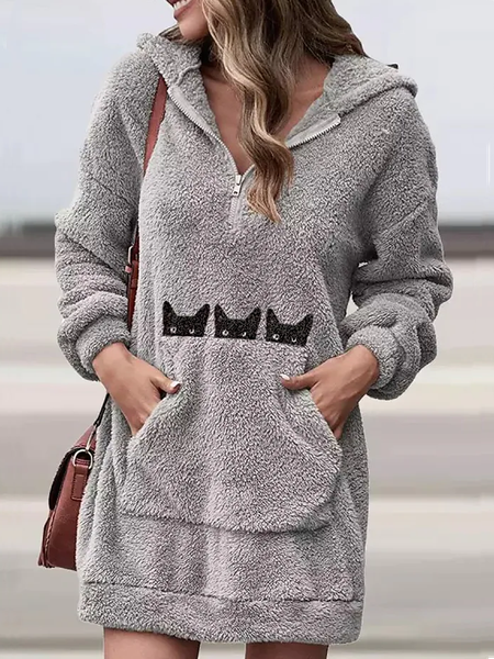 

Hoodie Casual Loose Dresses, Gray, Mini Dresses
