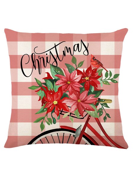 

Christmas Pillowcase Red Floral Striped Plaid Elf Print Festive Party Cushion Cover, Color4, Home Decor