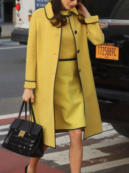 

Urban Long Sleeve Plain Overcoat, Yellow, Coats