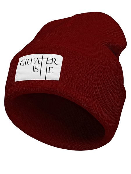 

Greater Is He Cross Letters Beanie Hat, Wine red, Hats