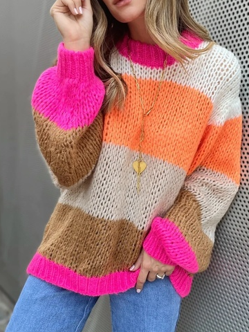 

Crew Neck Casual Color Block Sweater, Multicolor, Sweaters