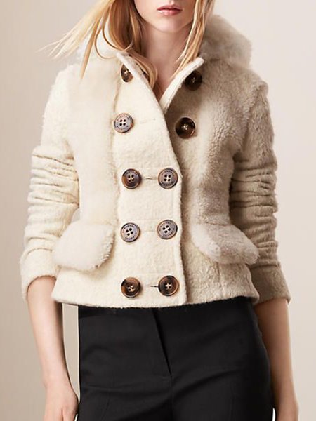 

Urban Plain Double Breasted Teddy Coat, Off white, Others