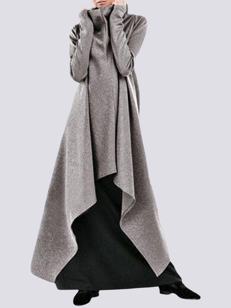 

Casual Long Sleeve High Neck Midi Dress, Gray, Dresses