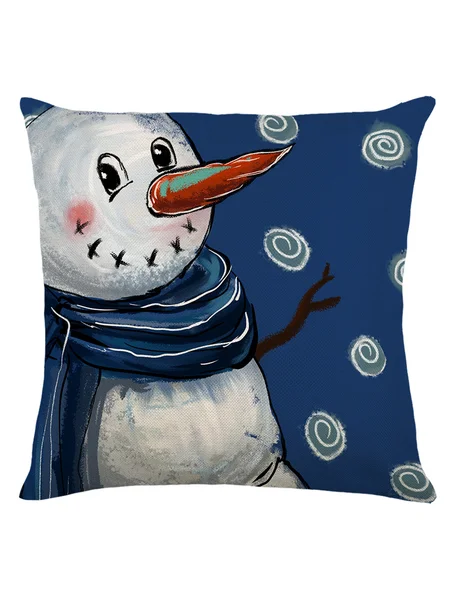 

Christmas Pillowcase Blue Santa Snowman Print Festive Party Cushion Cover, Color4, Home Decor