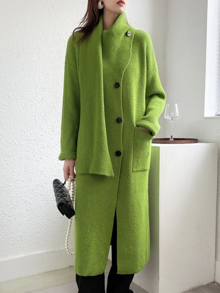 

Regular Fit Asymmetrical Long sleeve Sweater Coat, Green, Cardigans