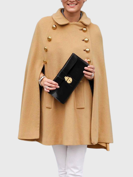 

Lapel Loosen Raglan Sleeve Plain Long Overcoat, Khaki, Outerwear