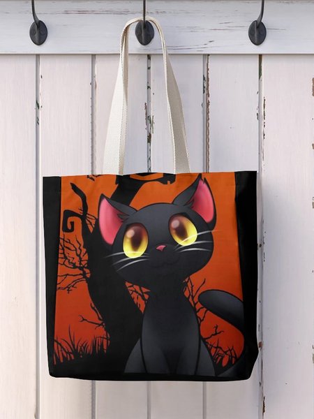 

Halloween Cute Cat Graphic Shopping Tote, As picture, Bags