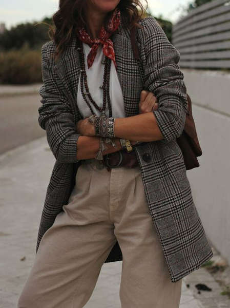 

Plaid Loose Lapel Collar Blazer, Multicolor, Outerwear