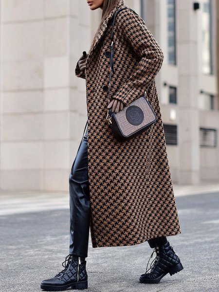 

Long sleeve Loose Houndstooth Vintage Overcoat, Brown, Coats