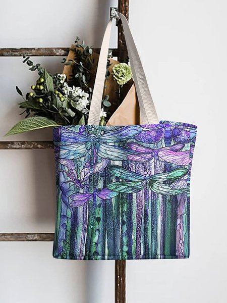 

Dragonfly Abstract Print Shopping Bag, As picture, Bags