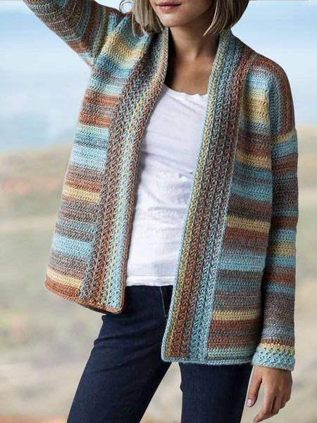

Loose Boho Wrap Striped Sweater Coat, Multicolor, Cardigans