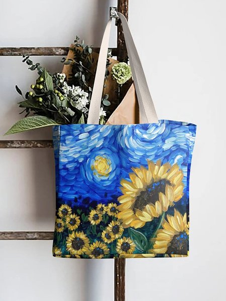 Positive Abstract Oil Painting Sunflower Print Shopping Bag, As picture, Bags