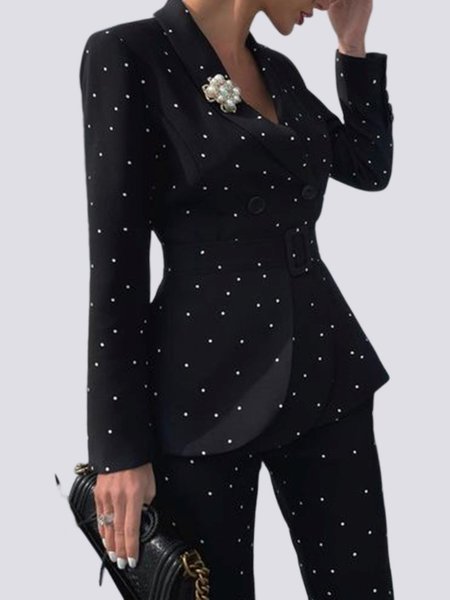 

Polka Dots Elegant Lapel Blazer Blazer, Black, Outerwear
