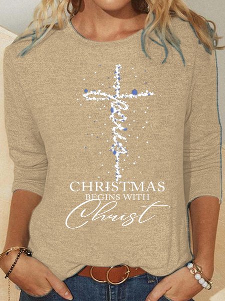 

Women's Jesus Christmas Casual Long Sleeve Top, Apricot, Long sleeves
