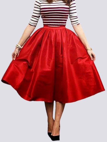 

Plain Casual Loosen Holiday Skirt, Red, Skirts