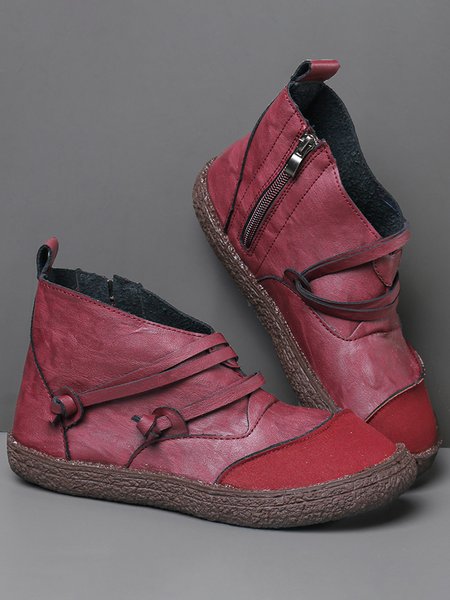 

Women's Vintage Soft Vintage Patchwork Ankle Boots, Red, Boots