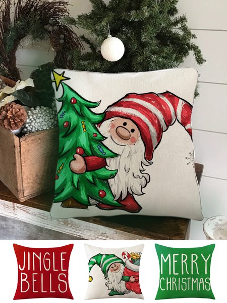 

Christmas Pillowcase Red Green Christmas Elf Faceless Old Man Alphabet Print Holiday Party Cushion Cover, Color4, Home Decor