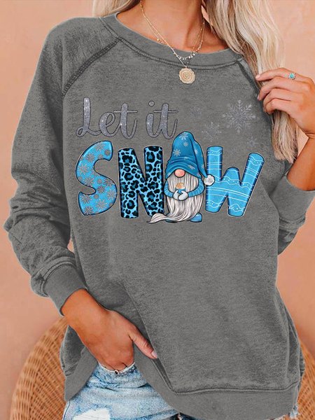 

Womens Let It Snow Christmas Winter Gnomes Snow Flakes Sweatshirt, Gray, Hoodies&Sweatshirts