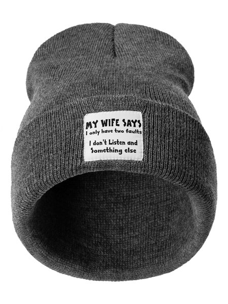 

My Wife Says I Have Two Faults I Dont Listen And Something Else Funny Letters Beanie Hat, Deep gray, Hats