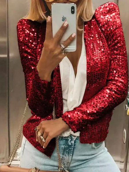 

Loose Cross Neck Plain Jacket, Red, Outerwear