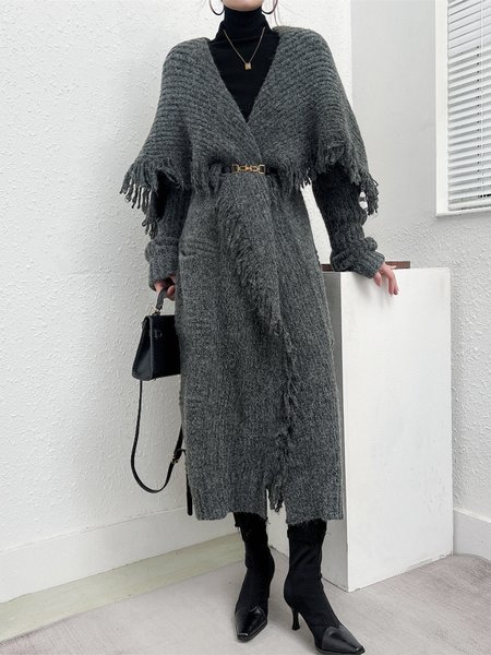 

Long sleeve Loose Daily Elegant Sweater Coat, Gray, Cardigans