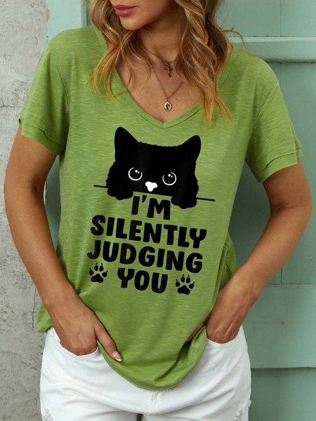 

Women I’m Silently Judging You Cat Casual T-Shirt, Green, T-shirts