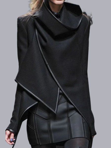 

Long Sleeve Punk Plain Daily Trench coat, Black, Outerwear
