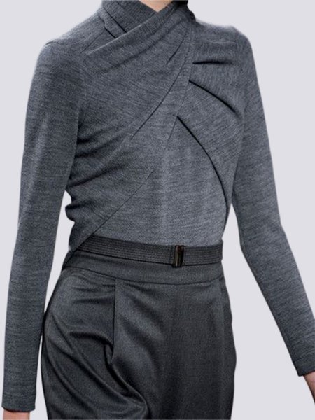 

Casual Round Neck Long Sleeve T-Shirt, Deep gray, Tees