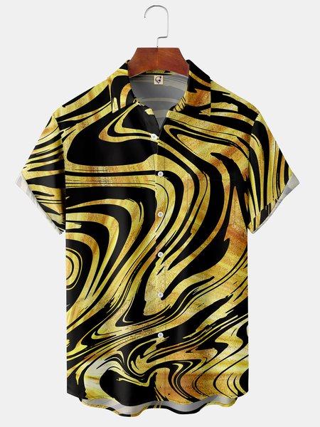 

Black Gold Art Streak Chest Pocket Short Sleeve Shirt, Men Shirts