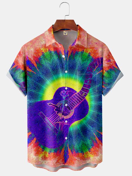 

Hippie Chest Pocket Short Sleeve Shirt, Blue purple, Short Sleeve Shirts