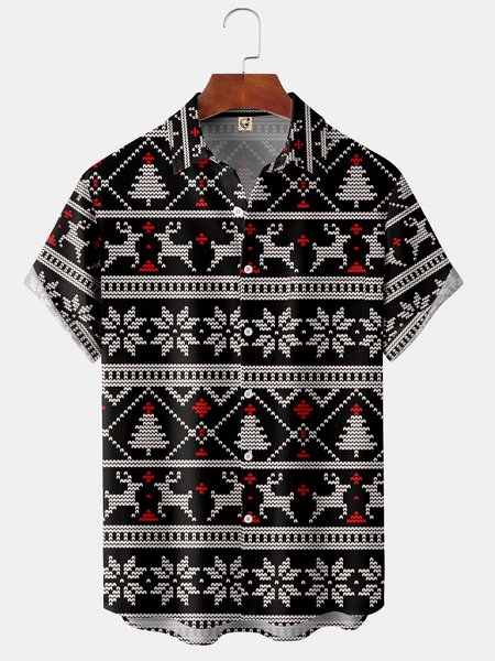 

Christmas Chest Pocket Short Sleeve Ugly Shirt, Black, Men Shirts