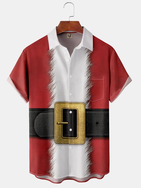 

Ugly Christmas Chest Pocket Short Sleeve Shirt, Red, Men Shirts