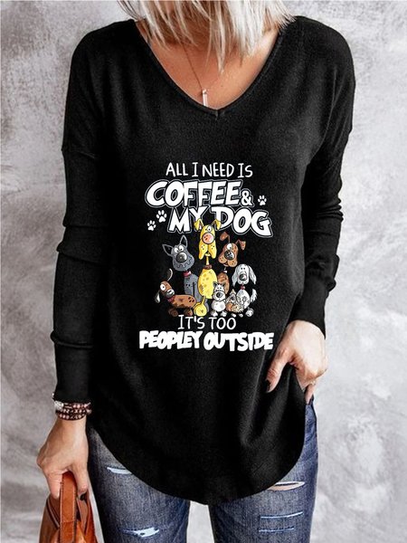 

Casual V neck Long sleeve Loose T-Shirt TUNIC, Black, Blouses