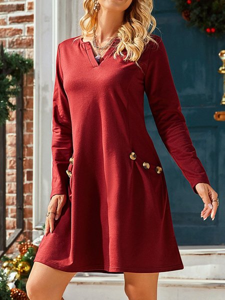 

Christmas Red Button Holiday Party Dress, Dresses