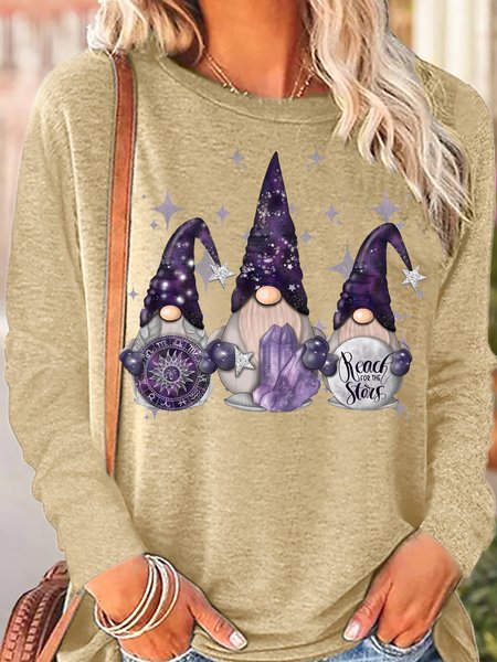 

Womens Celestial Gnomes Casual Crew Neck Sweatshirt, Apricot, Hoodies&Sweatshirts
