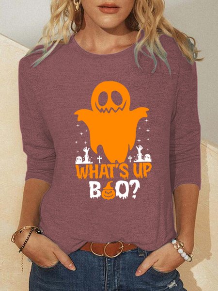 

Lilicloth X Abu What's Up Boo Halloween Women's Long Sleeve T-Shirt, Pink, Long sleeves