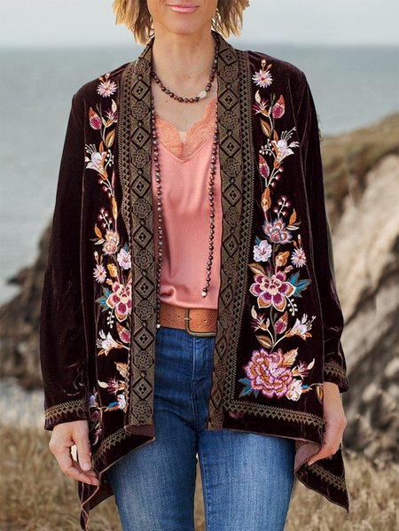 Floral Velvet Other Coat, Deep brown, Cardigans