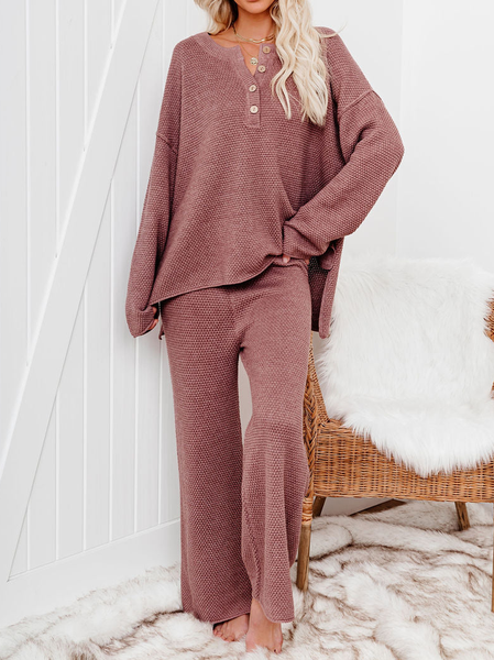 

Crew Neck Loose Casual Two Piece Sets, Coral, Suit Set