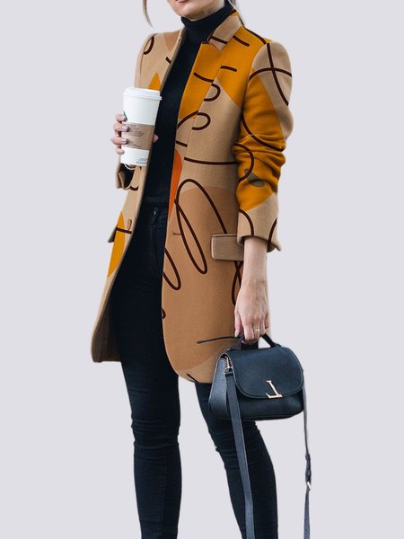 

Loose Lapel Collar Long sleeveUrban Overcoat, Brown, Outerwear