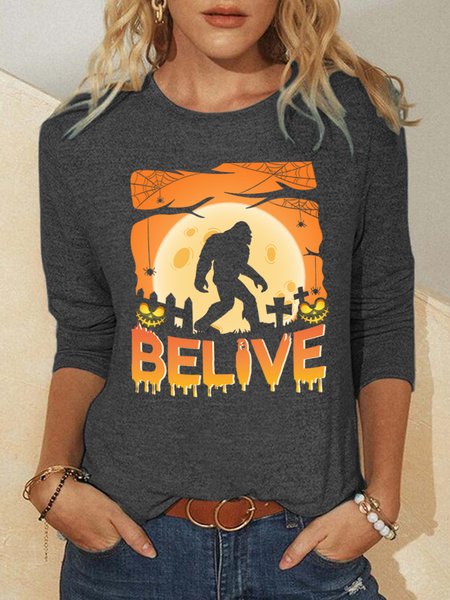 

Believe Halloween Women's Long Sleeve T-Shirt, Gray, Long sleeves