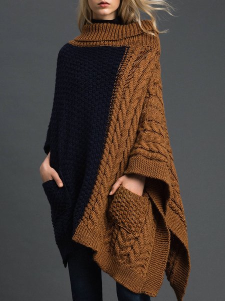 

Long sleeve Color Block Urban Loose Sweater, Black-brown, Pullovers