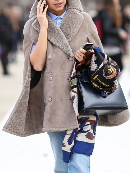 

Loose Urban Plain Double Breasted Teddy Coat, Light coffee, Others