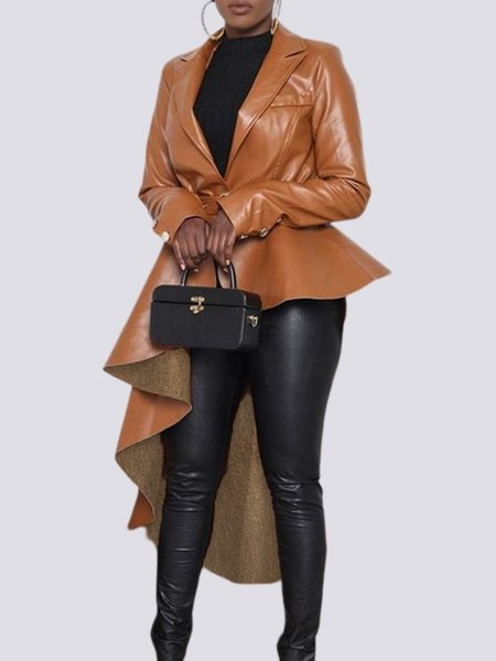

Long Sleeve Lady Solid Regular Fit Jacket, Brown, Outerwear