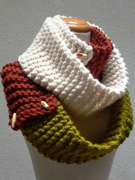 

Knitted Plain Pattern Chunky Knit Button Scarf, As picture, Women Scarves & Shawls